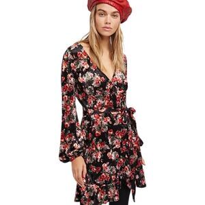 Free People Floral Crushed Velour Velvet Wrap Dress Medium
